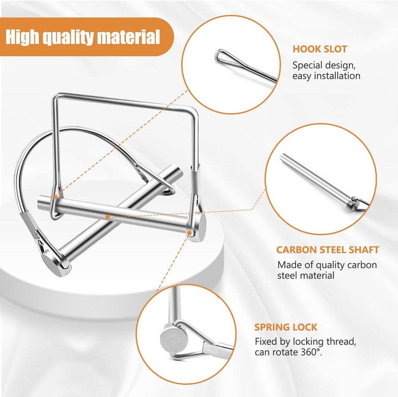 mankk 10PCS 1/4" Silver Square Trailer Hitch Pin Arch Pto Shaft Locking Pin Wire Lock Pin Zinc-Plated PTO Shaft Safety Locking Pin for Farm Lawn Garden Hitches M-127-5D-5F-SR - Image 3